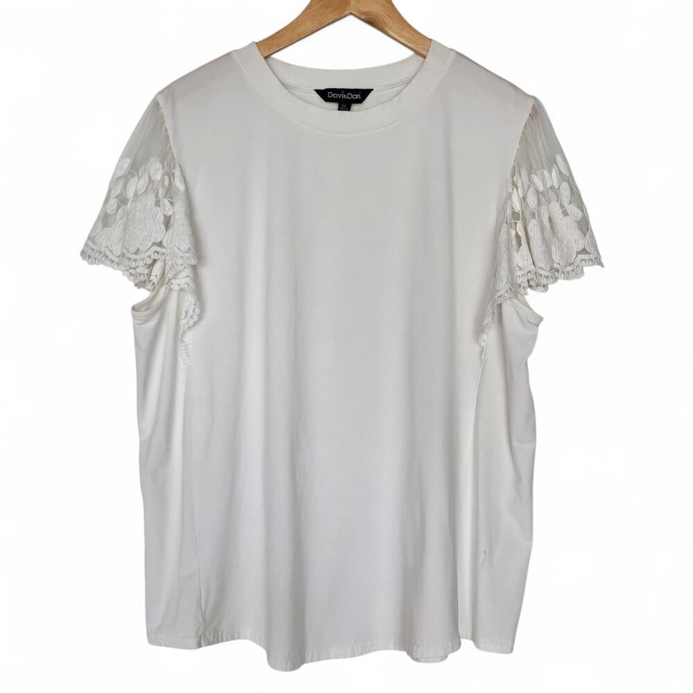 Davi & Dani Top Womens Size 3X Off White Lace Flutter Short Sleeve Boho Fairy